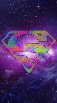 Galaxia vibrante con emblema de Superman en tie-dye