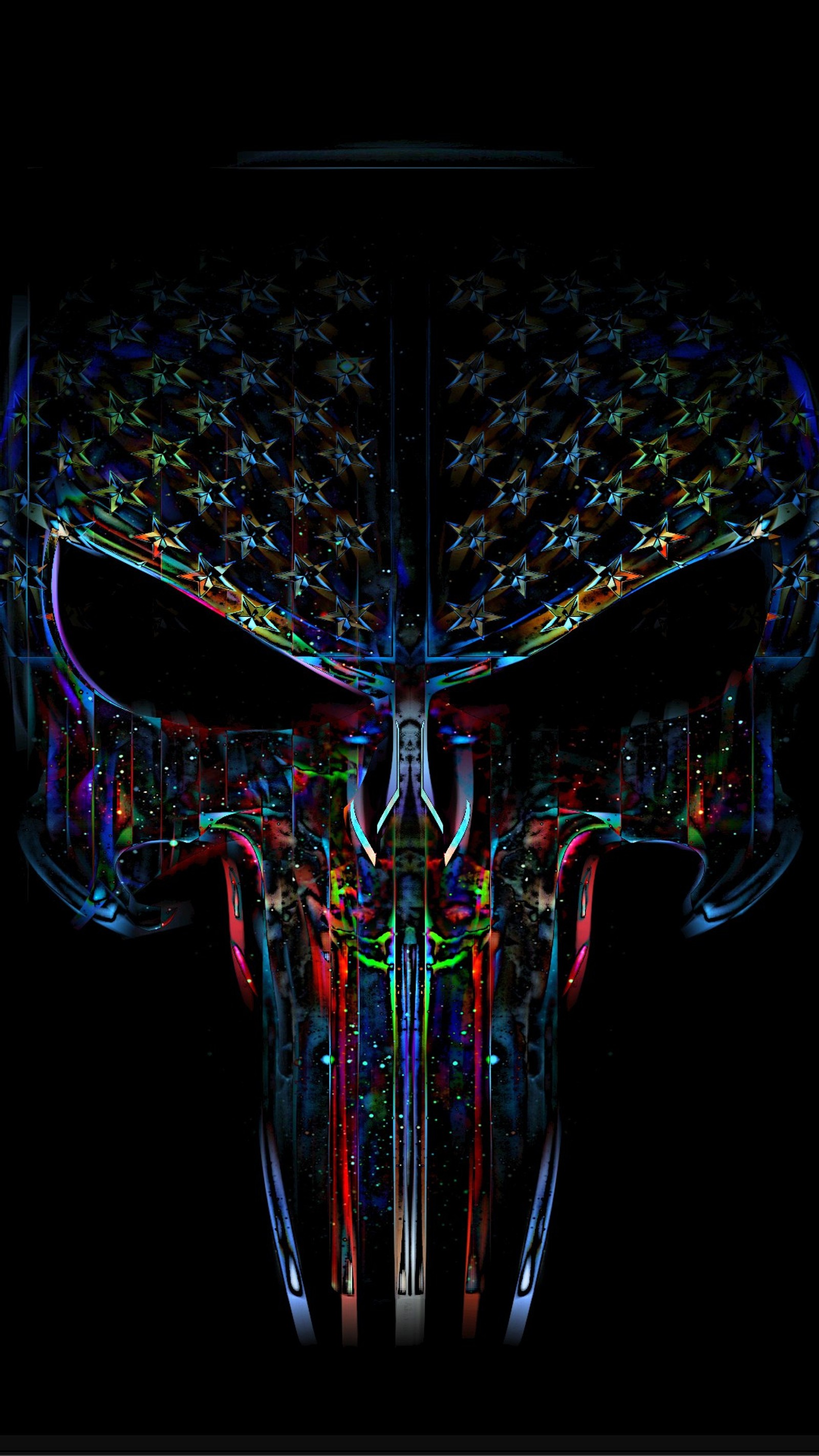 A close up of a skull with a colorful pattern on it (movie, neon, skull)