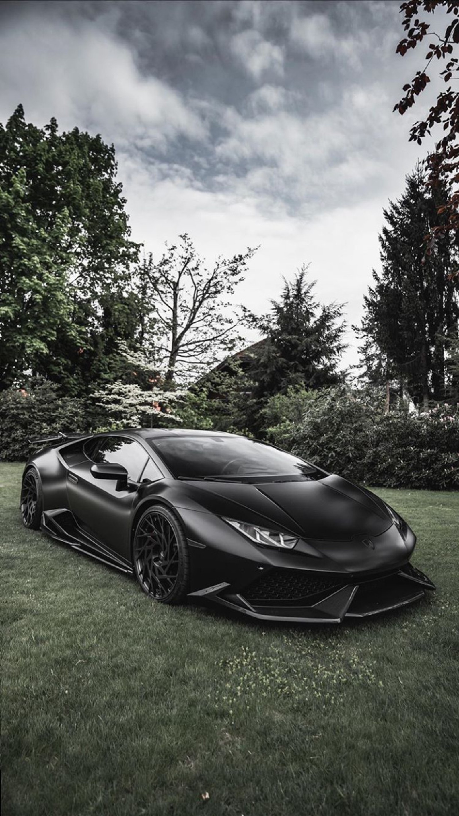 A close up of a black sports car parked in a field (autos, black, cars, hd, huracan)