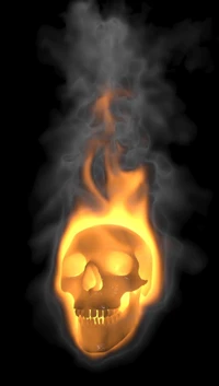 Glowing Skull Surrounded by Flames and Smoke