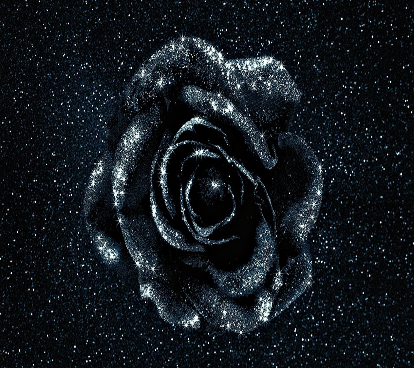 Rosa arafed en medio de un fondo negro con estrellas (oscuro, rosa)