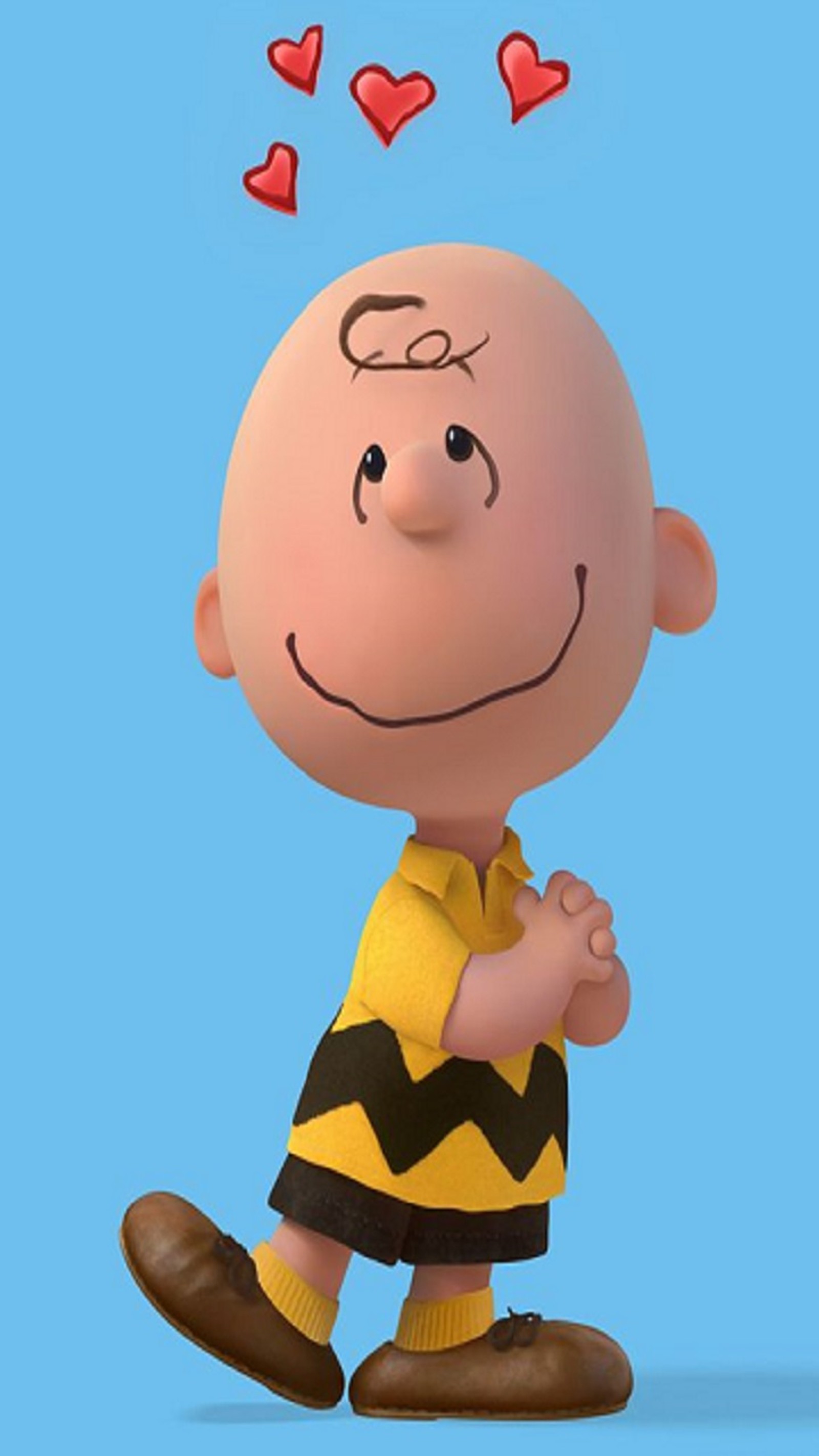 A cartoon character of a charlie the peanuts character with hearts above his head (hearts, love)