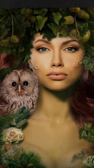 art, bird, face, fantasy, lady