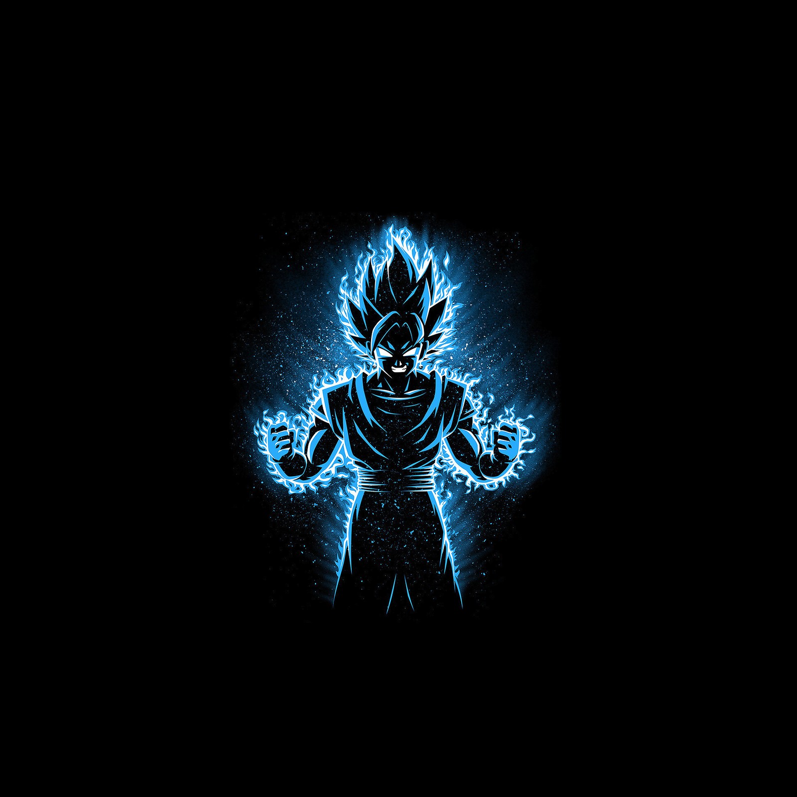 Un gros plan d'une personne avec une lumière bleue sur son visage (goku, néon, noir, bleu, incroyable)