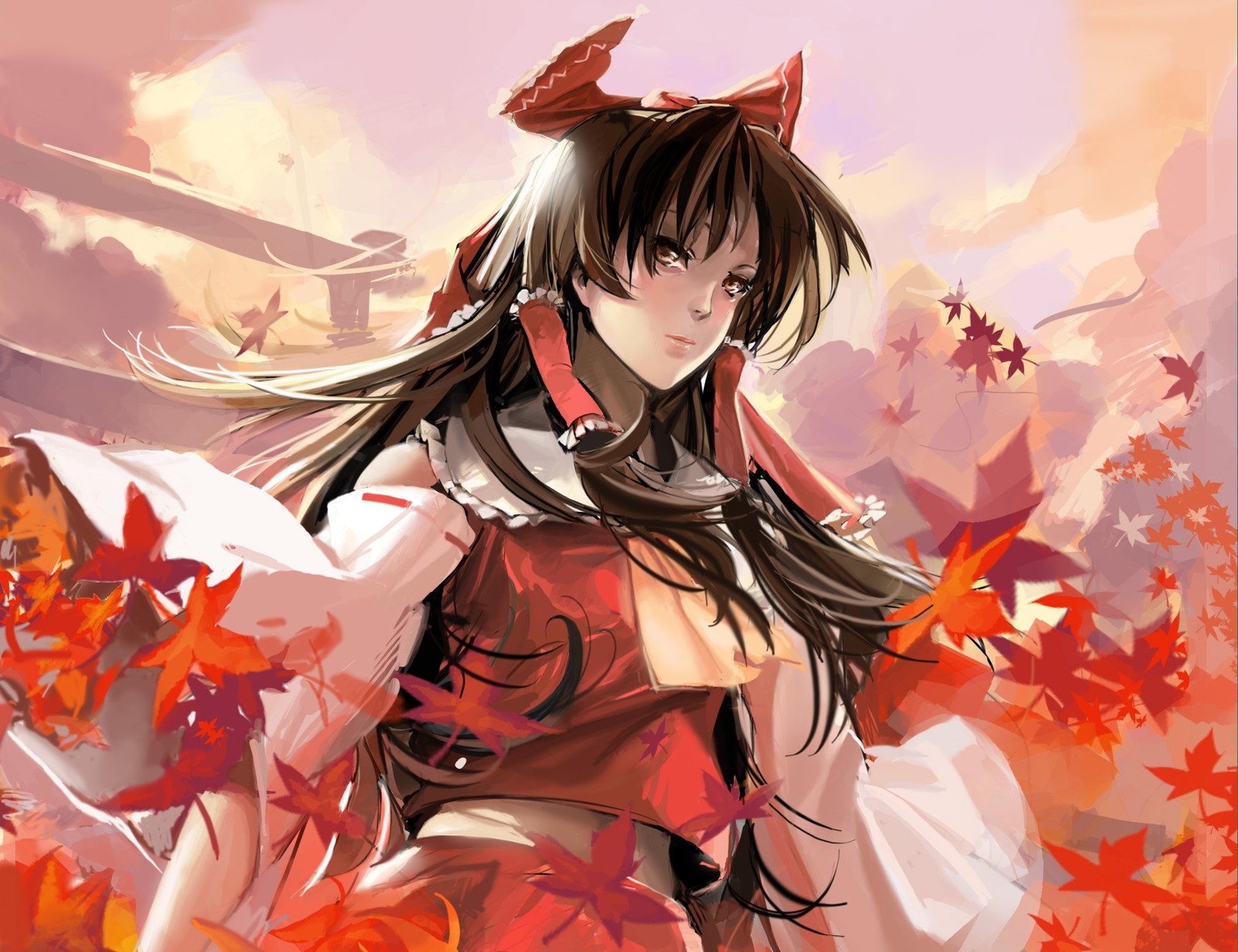 Скачать обои мико, аниме, anime, рейму хакурей, reimu hakurei