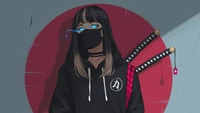 Garota de Anime com Olhos Brilhantes em Traje de Ninja