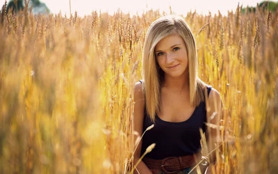 Blond Girl in a Golden Wheat Field