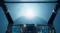 Vista de la cabina de una nave espacial de un campo estelar en un videojuego