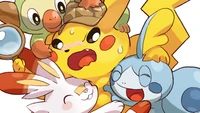 pikachu, sobble, scorbunny, grookey, pokemon sword and shield wallpaper