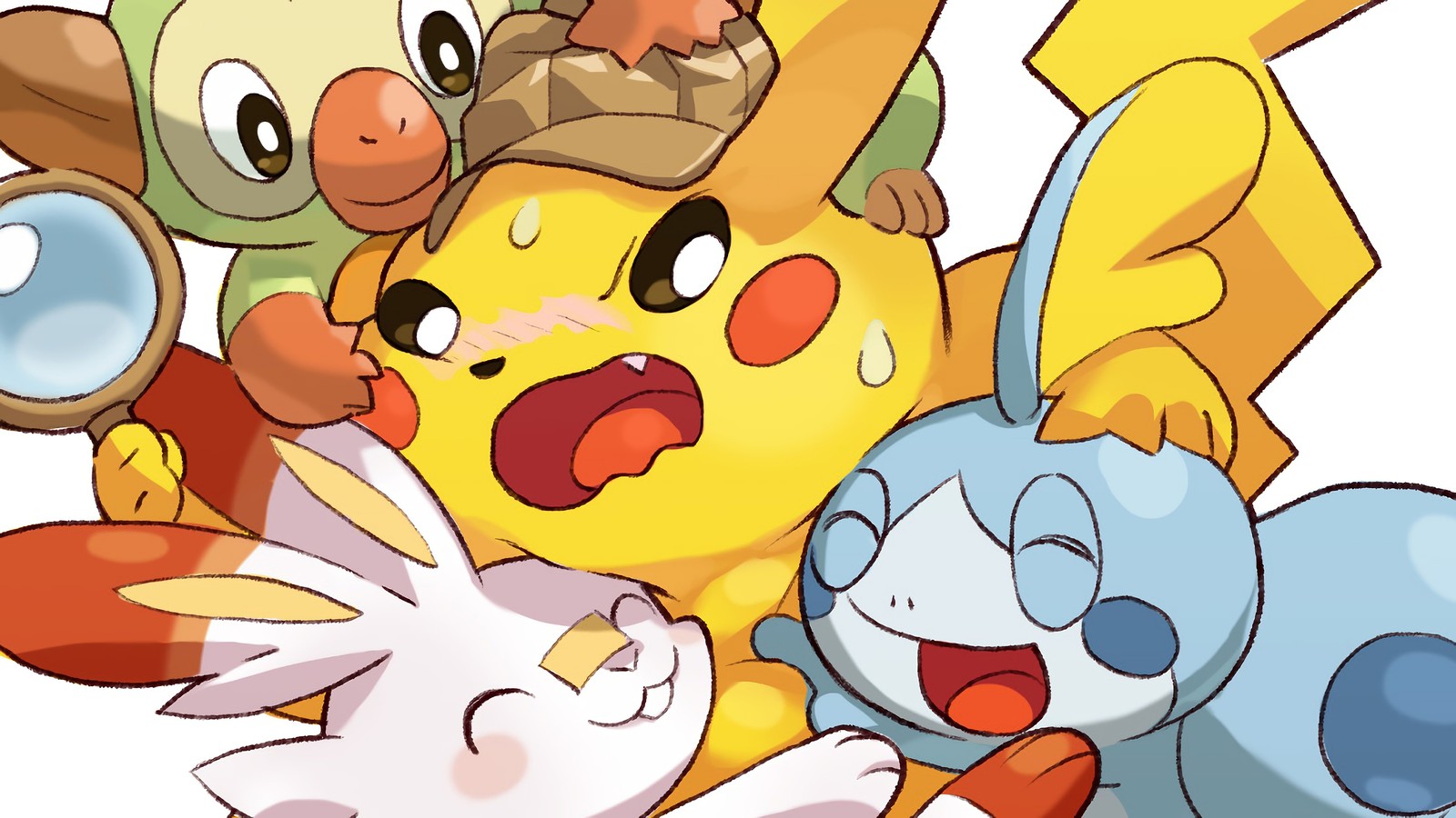 pikachu, sobble, scorbunny, grookey, pokemon sword and shield wallpaper