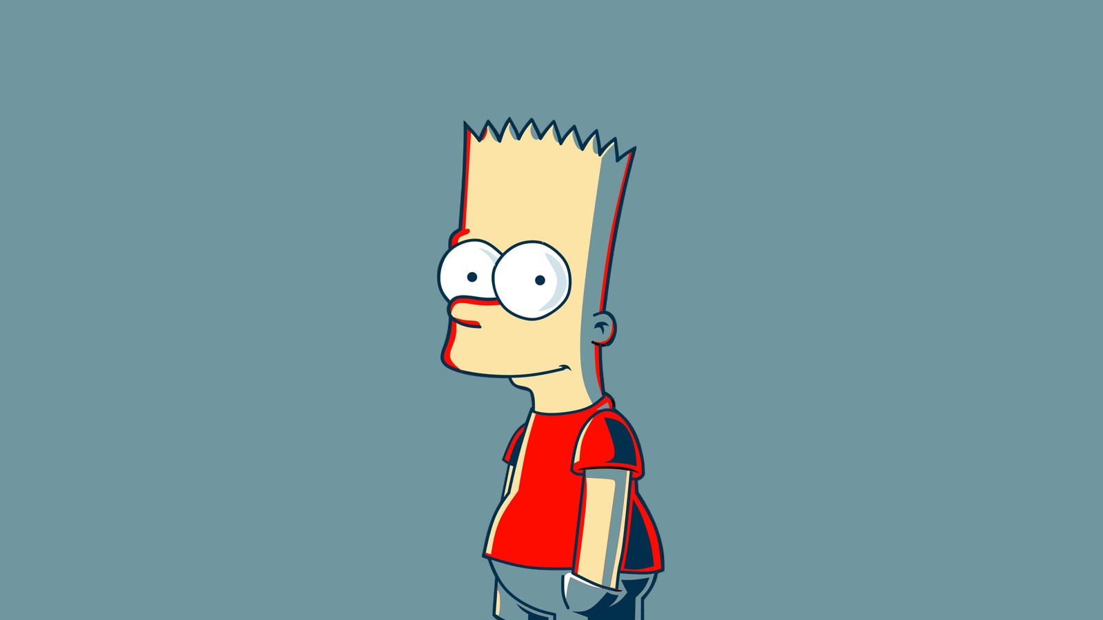 Um personagem de desenho animado de um homem com um livro na mão (bart simpson, minimalista, os simpsons, the simpsons, fundo azul petróleo)