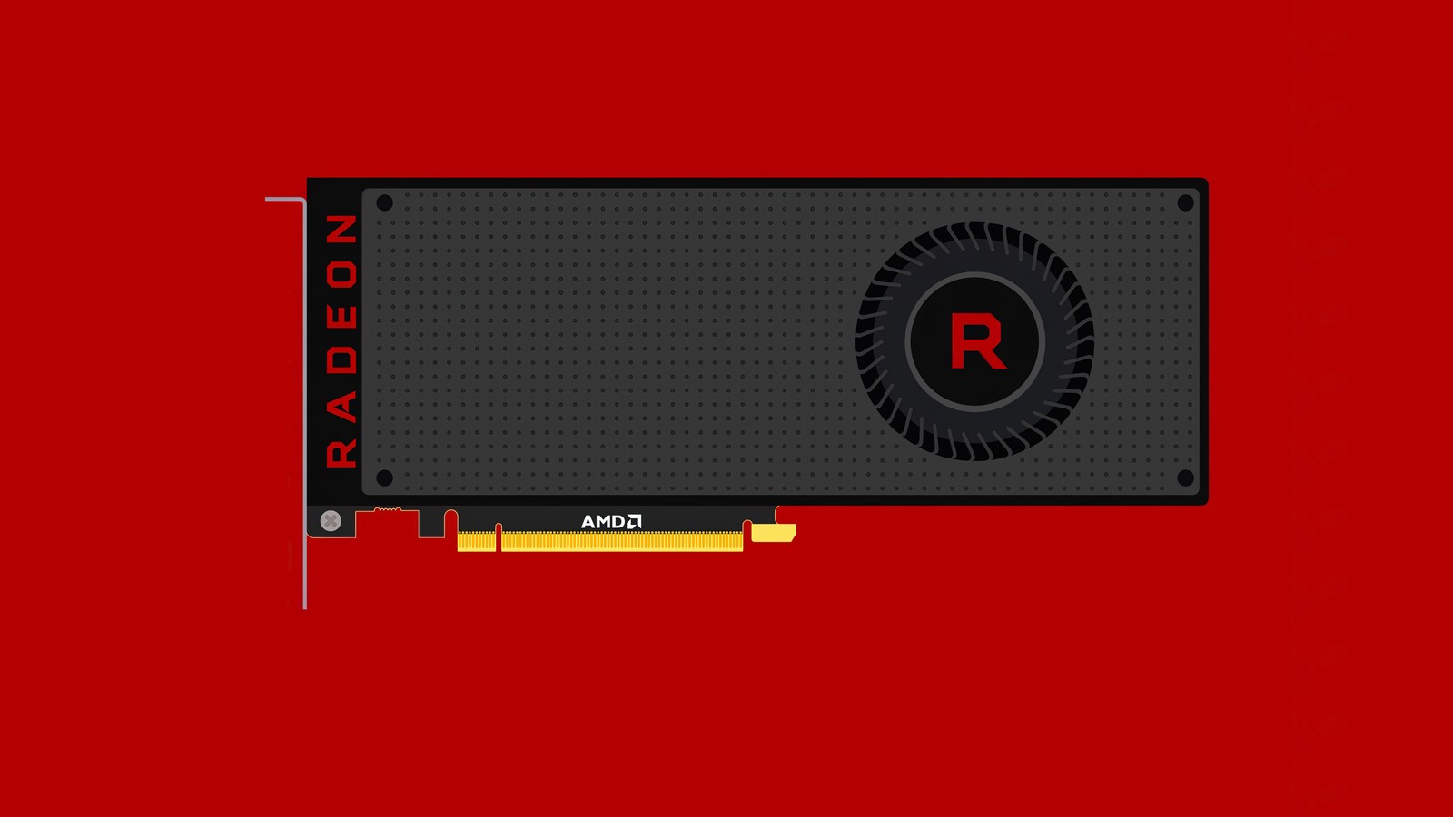 Una tarjeta gráfica roja y negra sobre un fondo rojo (amd radeon, tarjeta gráfica, minimalista, fondo rojo, 5k)