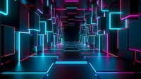 Corredor Neon Surrealista: Um Render 3D de Luzes e Sombras Vibrantes