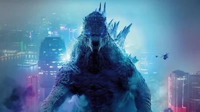 Godzilla: El Titán Emergiendo en un Paisaje Urbano Neón