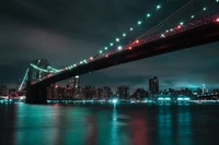 Ponte do Brooklyn iluminada à noite sobre uma paisagem urbana