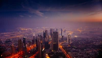 Stunning Aerial View of Dubai City Skyline at Dawn