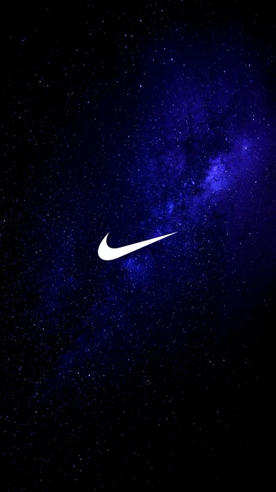 Nike Logo Against a Cosmic Galaxy Background