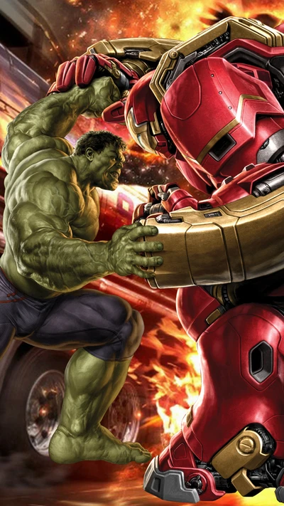 Hulk Battles Hulkbuster in Epic Marvel Showdown