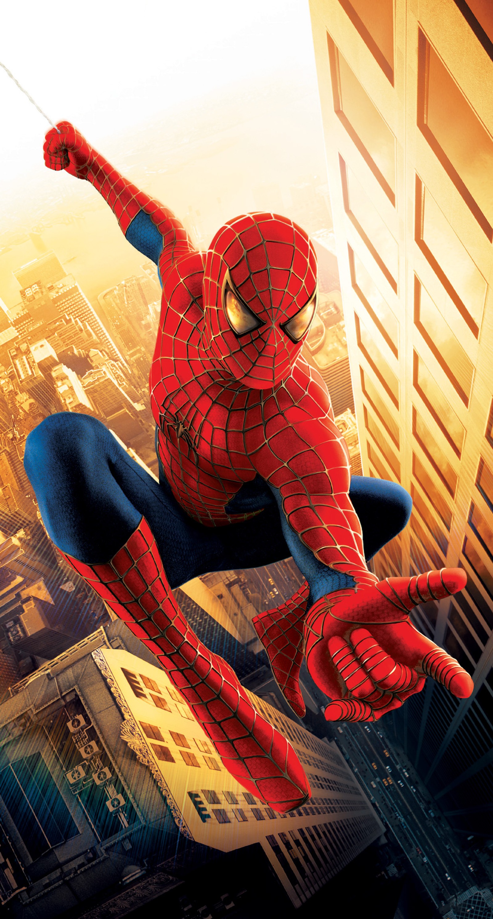 Spider-man volant dans les airs devant une ville (avengers, hd, héros, homme, film)