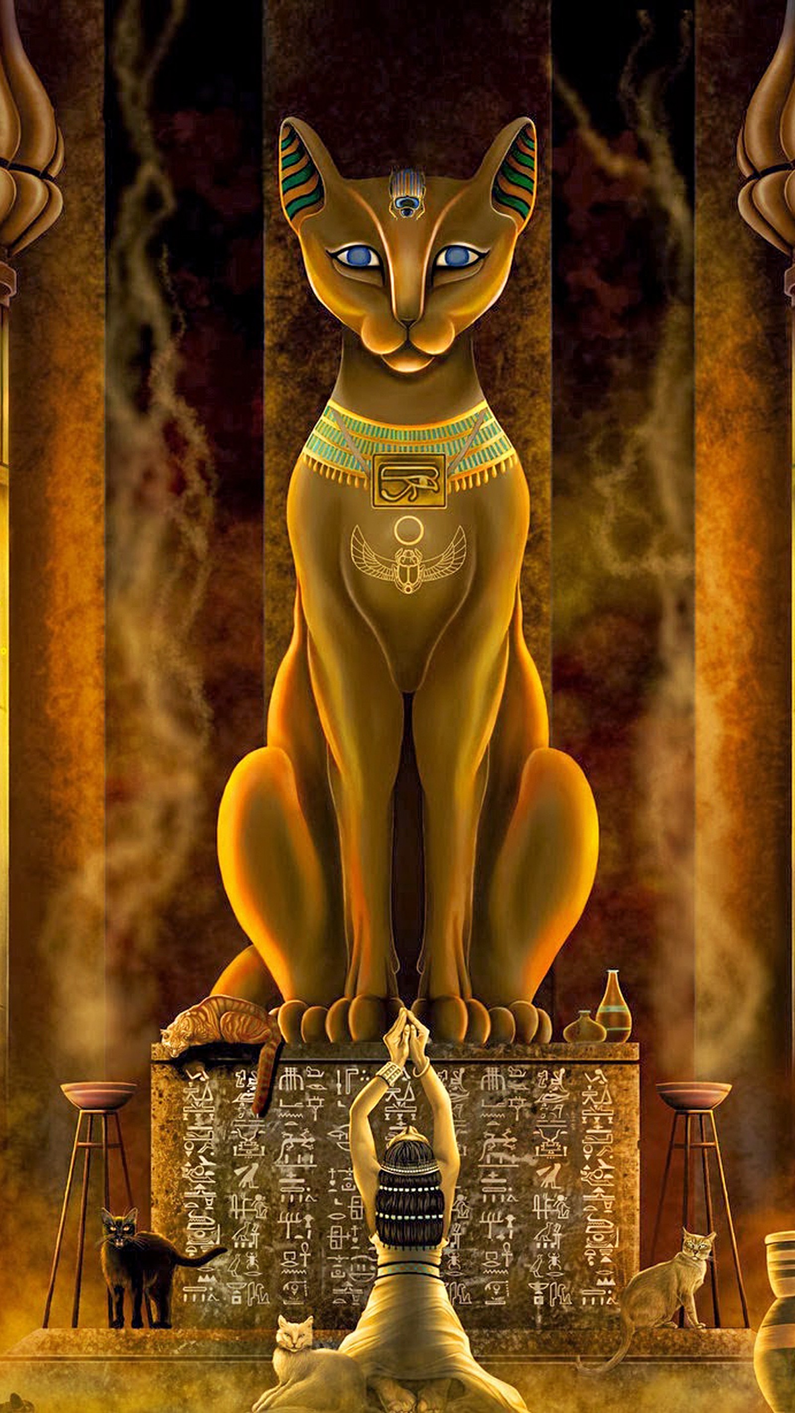 cat, egypt, pharaoh, prayer, statue wallpaper