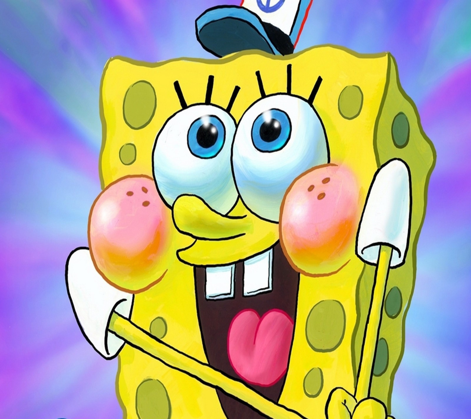 Spongebob holding a baseball cap and a bat in his hand (cartoons, sponge bob)