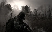 soldier, darkness, tree, gas mask, the mask