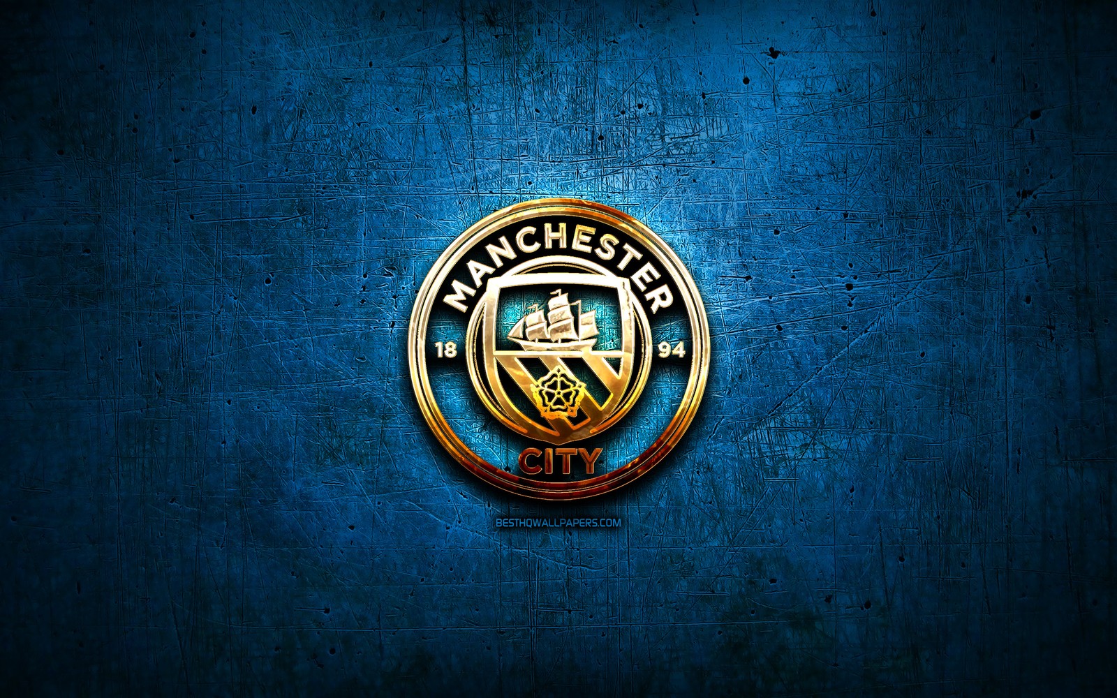 Logo de manchester city sur un mur bleu (club, emblème, football, logo, manchester city)