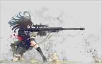 Personagem de anime dinâmico envolvido em ação de sniper