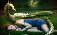 dragon, painting, art, green, mythology