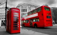 Red Bus and Telephone Box by Big Ben