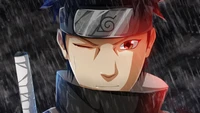 Shisui Uchiha avec Mangekyō Sharingan sous la pluie