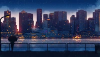 digital art, night, city, scenery, landscape wallpaper