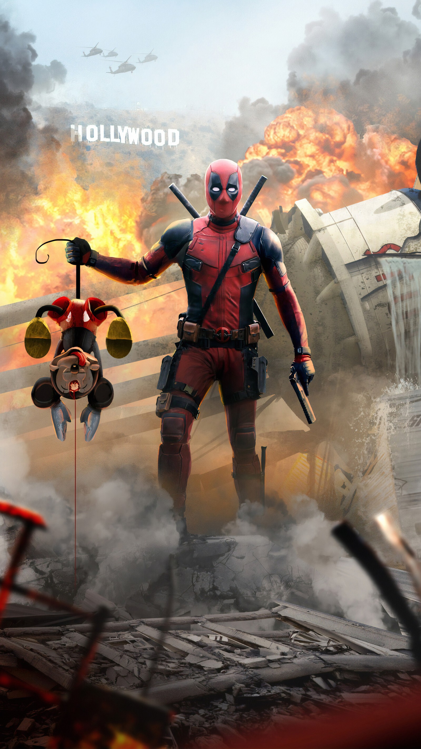 Deadpool in a scene from the movie deadpool (deadpool 2, superhero, painting, marvel comics, art)