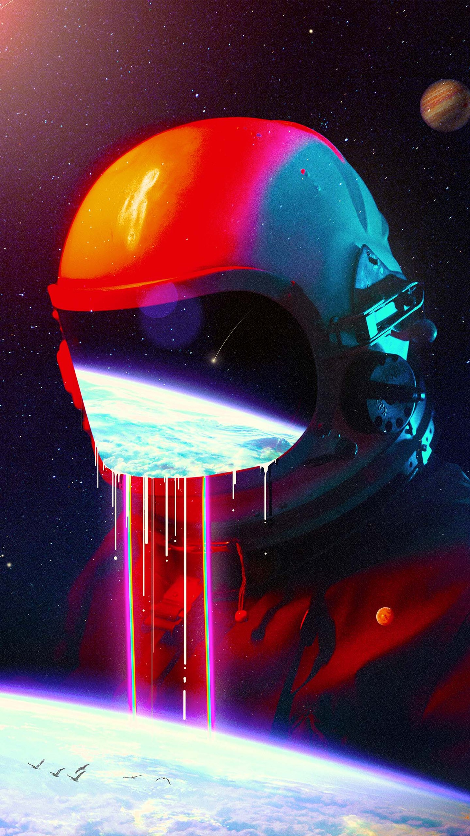 A close up of a person in a space suit with a red helmet (poster, art, digital art, work of art, artist)