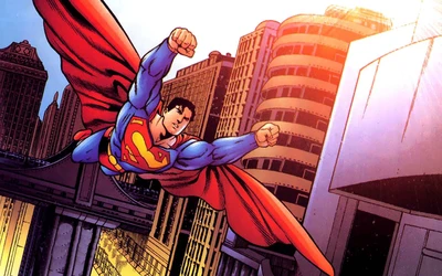 Superman s'envole au-dessus de Metropolis : un héros classique de bande dessinée en action