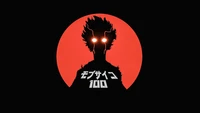 Минималистичное искусство Mob Psycho 100 с культовым силуэтом и красным фоном