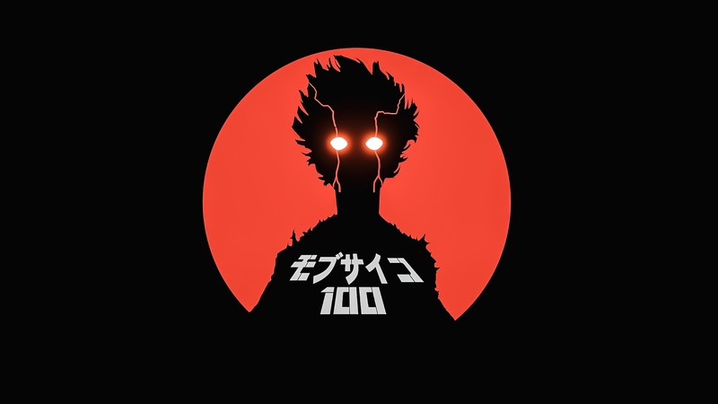 Черно-красный логотип с мужчиной с красным светом на лице (mob psycho 100, amoled, черный фон, минималистичное искусство, аниме)