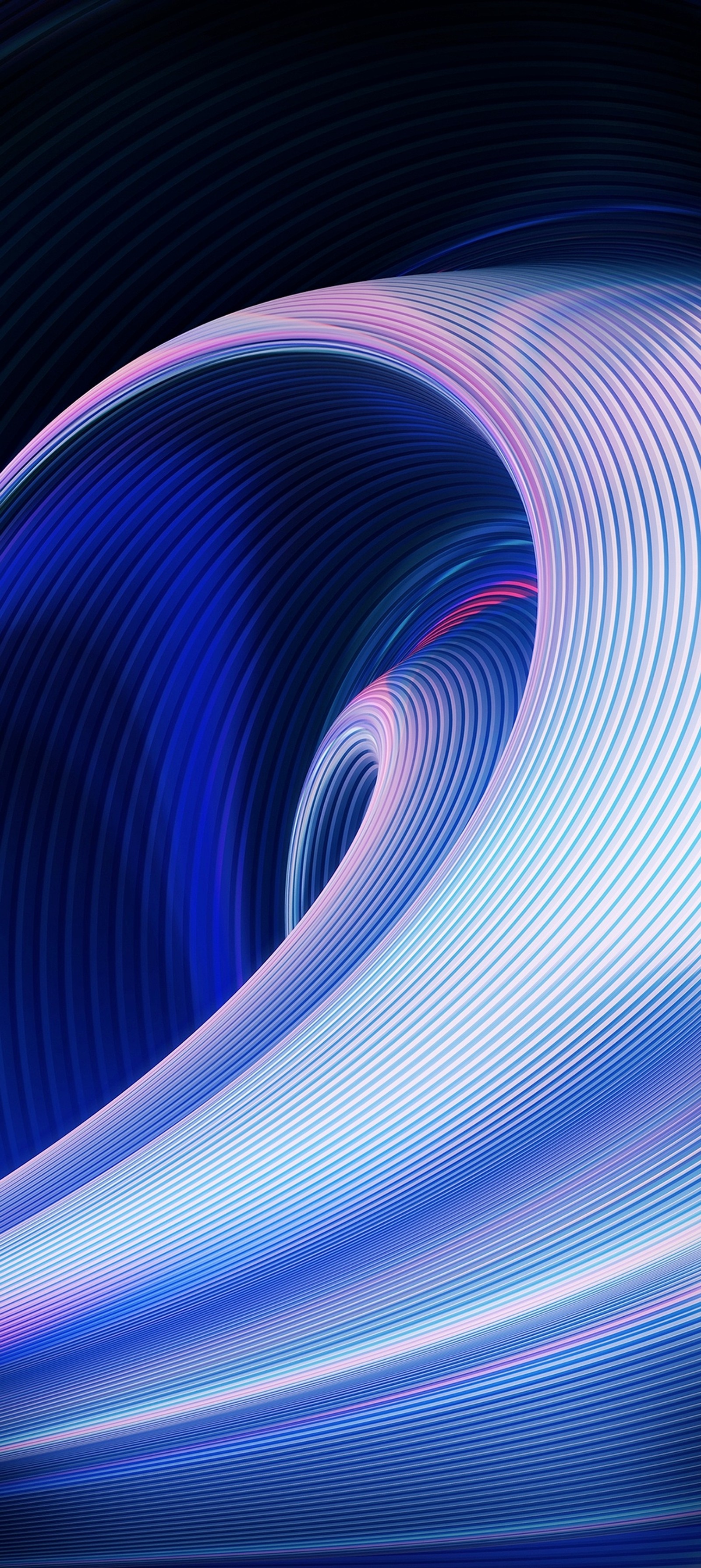 A close up of a blue and purple swirl with a black background (oneplus 8t, android, colorfulness, purple, water)