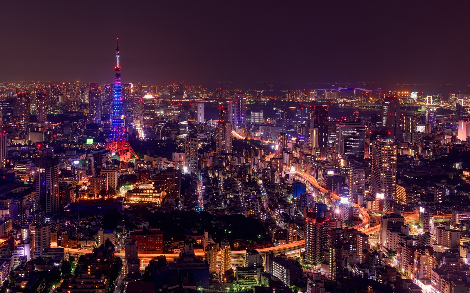 Uma vista de tóquio à noite do topo da tokyo tower (tóquio, tokyo, cidade, paisagem urbana, área urbana)