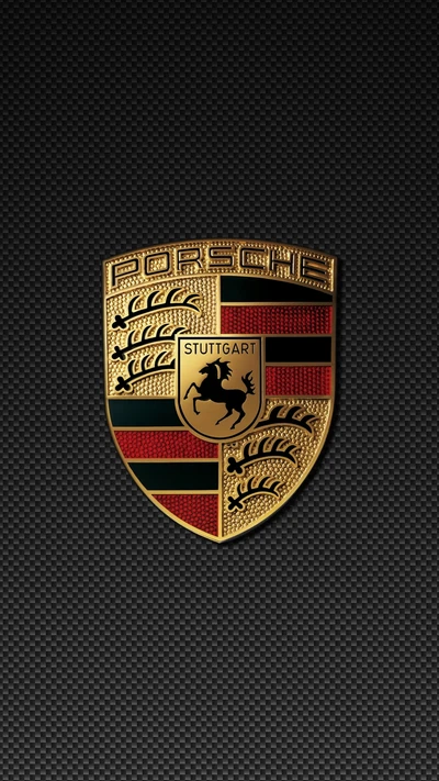 Emblema da Porsche em fundo de carbono