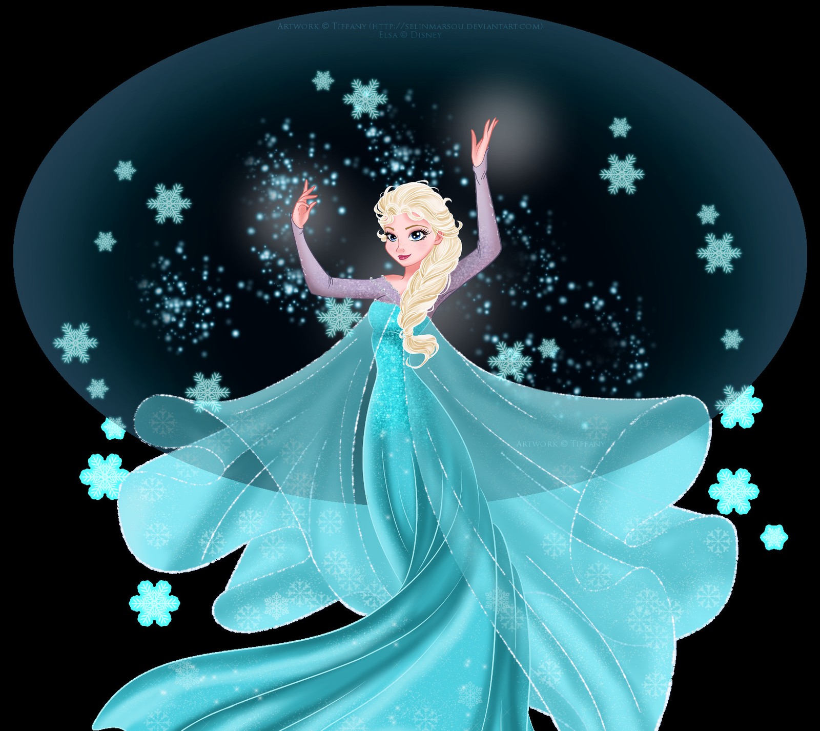 Une princesse gelée de dessin animé dans une robe bleue avec des flocons de neige (disney, elsa, frozen, princesse)