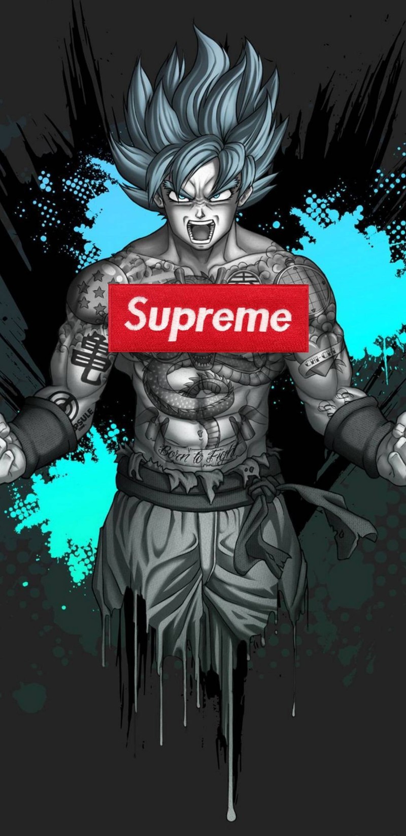 Мультфильм мужчины с красной коробкой supreme на груди (gragon ball z supreme, supreme)