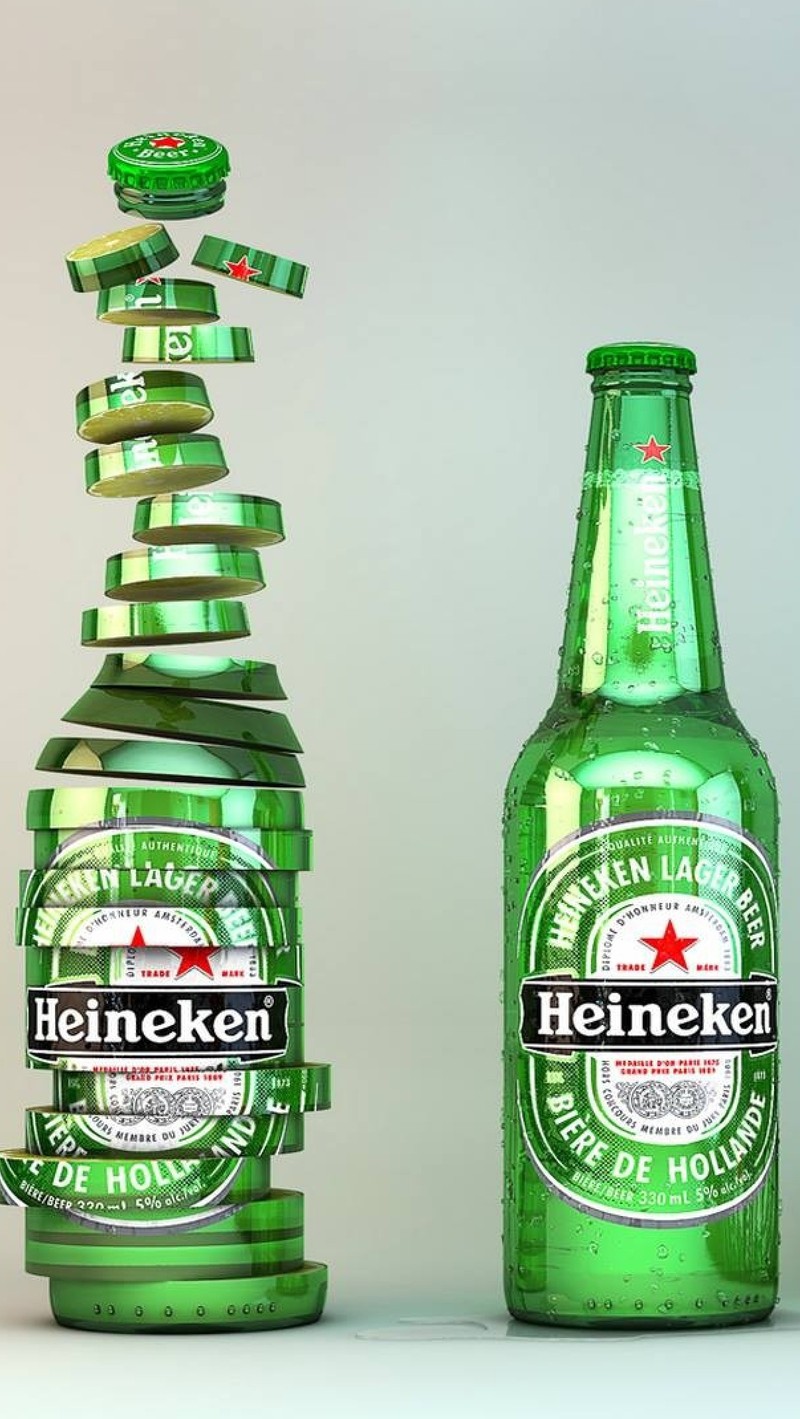 Бутылка пива heineken с спиральным дизайном сверху (biere de hollande, бутылка, смешной)