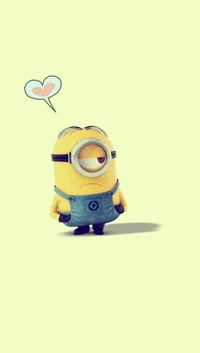 A playful Minion expressing love with a heart above its head.