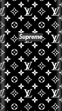 Fondo negro con un patrón repetido de logotipos blancos de Louis Vuitton junto a la palabra "Supreme" destacada en el centro.