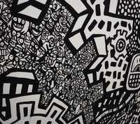 Intricate Black and White Anime-Inspired Mural