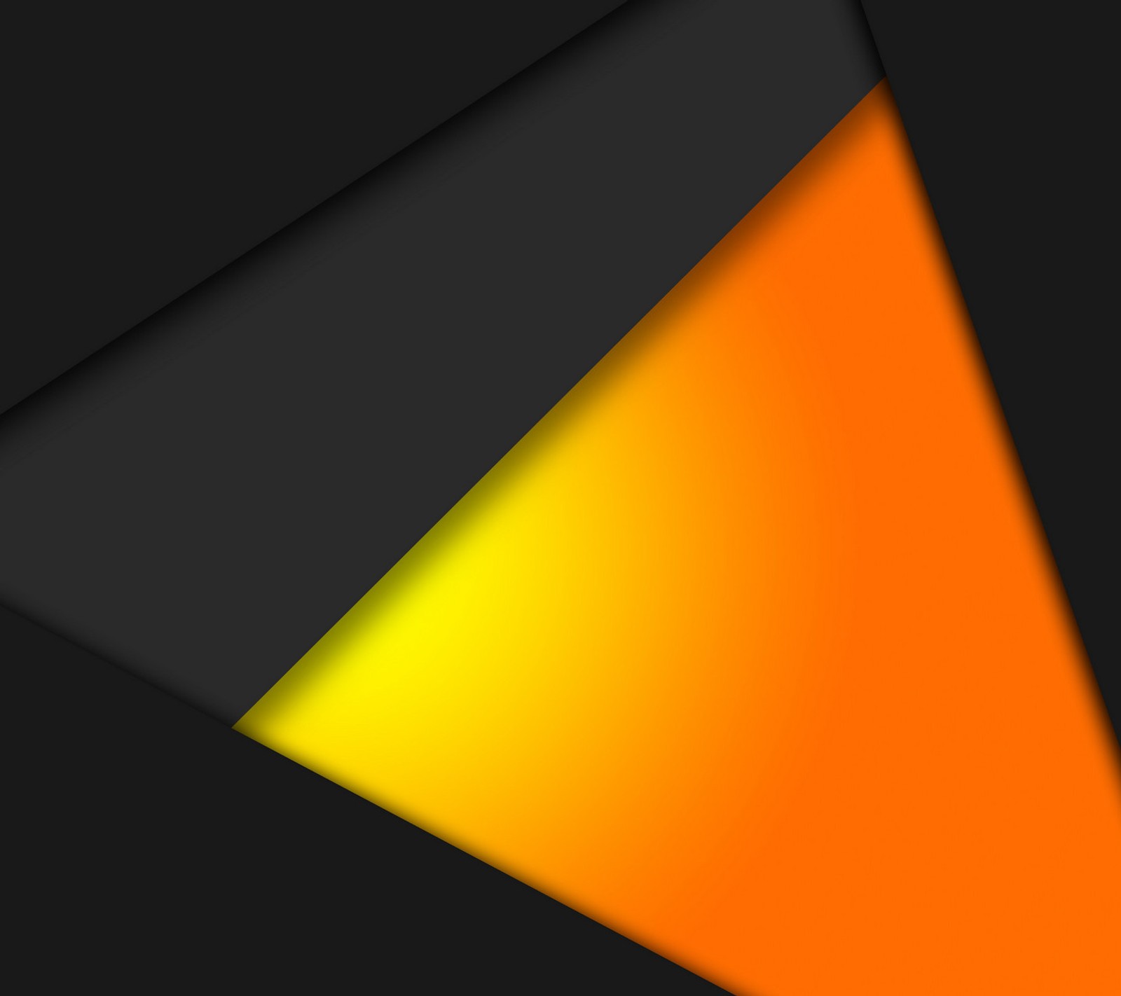 A close up of a black and orange triangle with a yellow triangle (android, black, design, flat, lollipop)