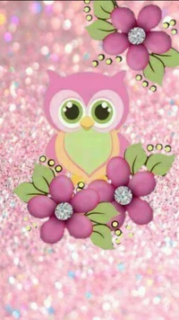 Hibou rose pastel avec accents floraux