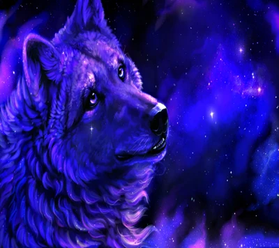 Majestic Purple Wolf Amidst a Cosmic Dreamscape