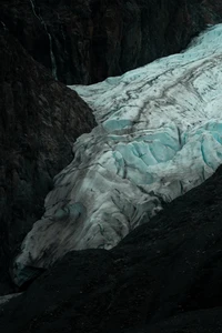 Majestic Glacier Formation Amidst Rugged Terrain